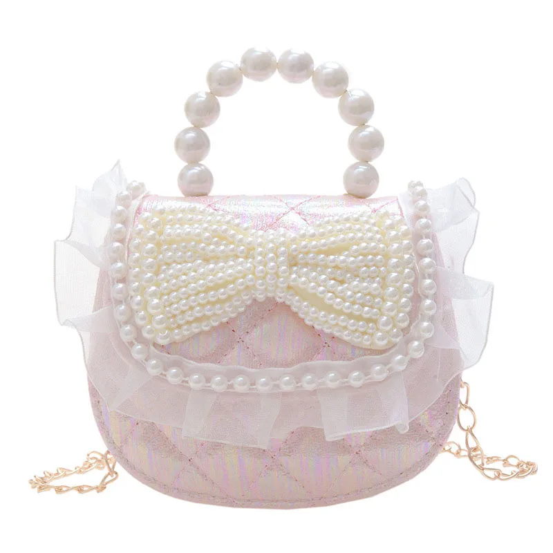Summer Outdoor  Girl's Messenger Bag Flower Pearl Handbag Bow-knot Shoulder Pocket Coin Purse Kids Princess Birthday Gift