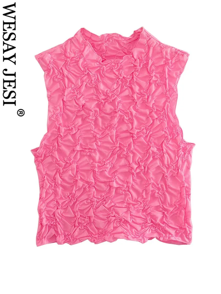 WESAY JESI TRAF женские топы модные сексуальные эластичные облегающие тканевые футболки без рукавов для женщин