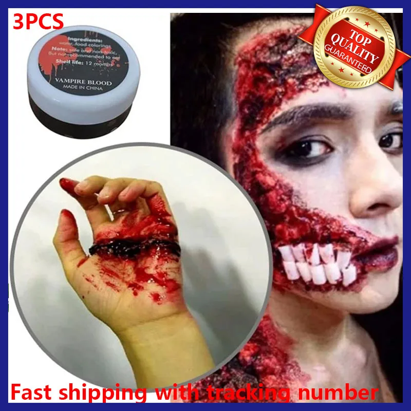 

3PCS Halloween Fake Blood Cream Horror Funny Realistic Red Blood Cream Scary Cosplay Party Props Safety Funny Trick Body Makeup