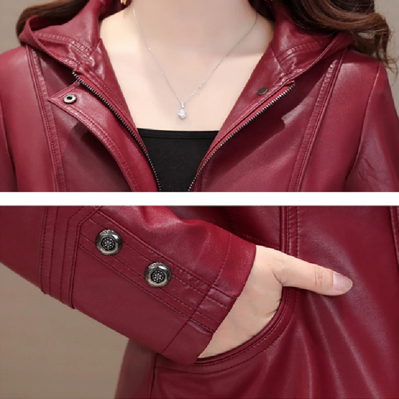 Autumn Winter Genuine Leather Jacket Women New Black Outerwear Plus Cotton Hooded Slim Short Sheepskin Coat Famale Clothing Tops