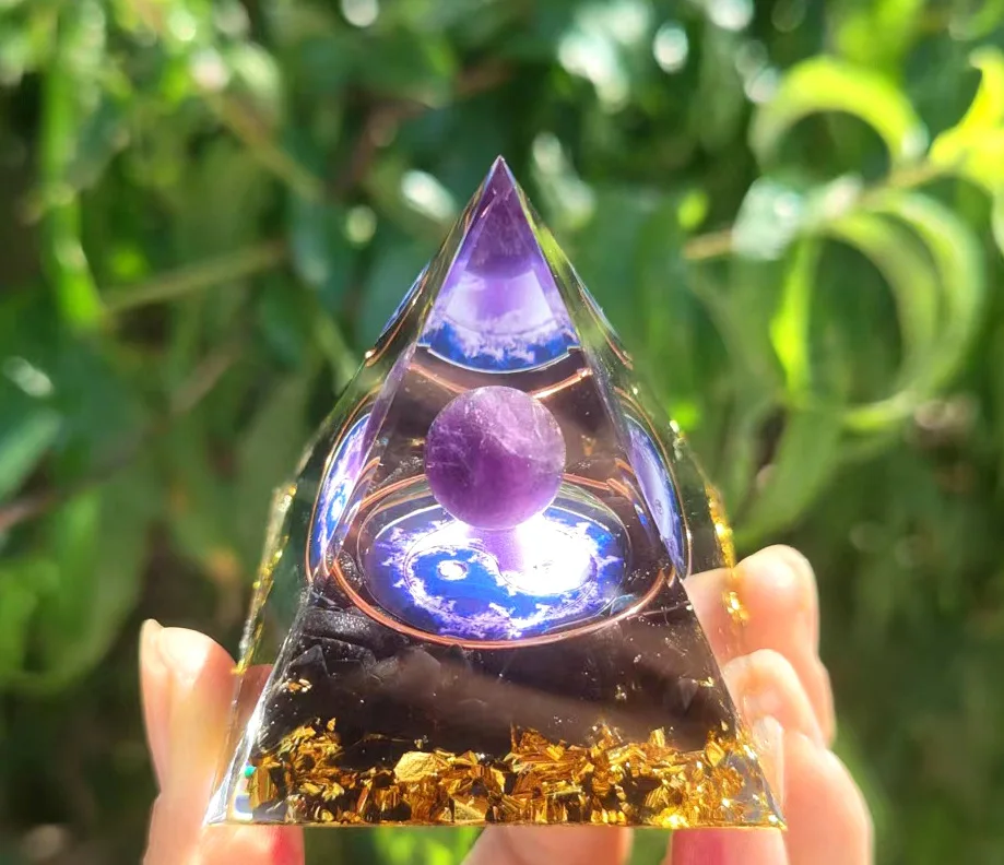 1pc Energy Pyramid Orgonite Reiki Natural Amethyst Peridot Reiki Chakra Meditation Tool Room Decor Crystal Gifts