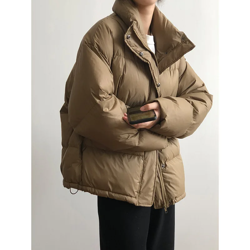 White Eiderdown Down Jacket for Women Small 2022 Winter Stand-Up Collar Short Student Bread Jacket