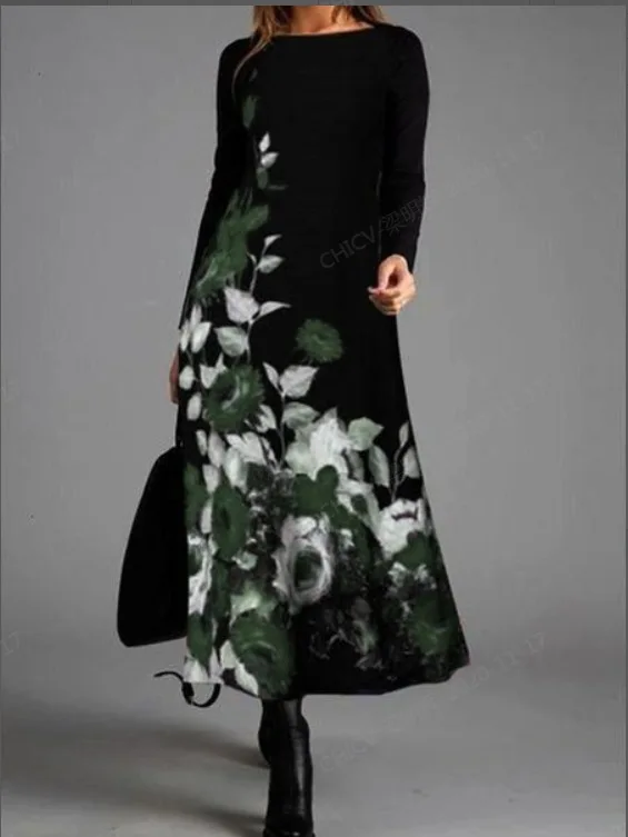 

2021 Amazon Women's long sleeve printed loose dress