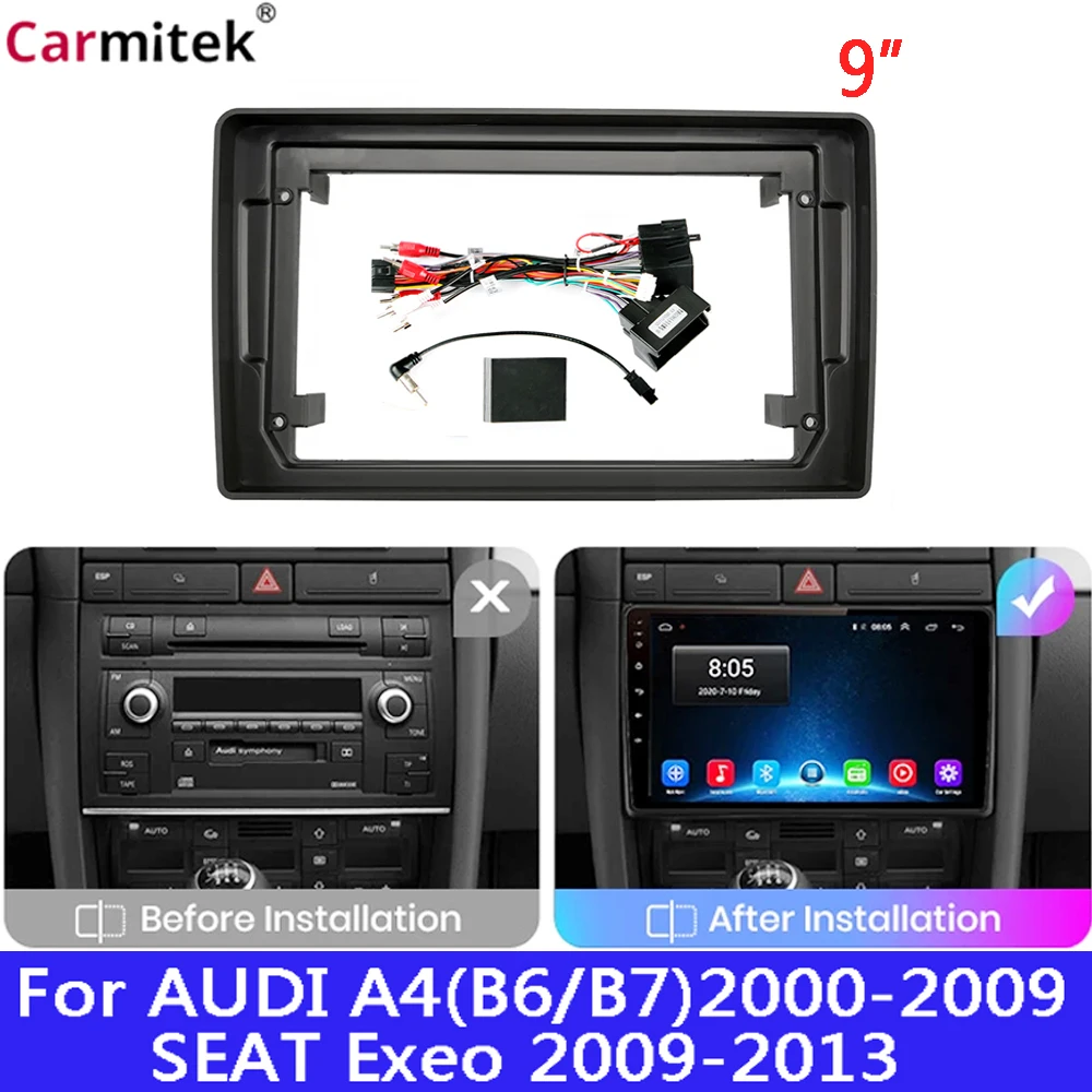 

Комплект для AUDI A4 B6 B7 S4 RS4 Seat Exeo 2002-2008 9 дюймов, стереопанель, крепление для приборной панели, DVD GPS рама для приборной панели, автомобильные аксессуары, плеер