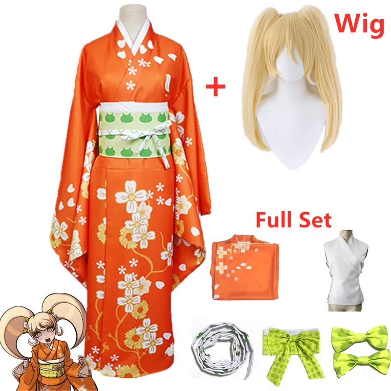 

Anime Super Danganronpa 2 Hiyoko Saionji Cosplay Costume Kimono Adult Women Orange Dress Halloween Carnival Clothing Kostuums