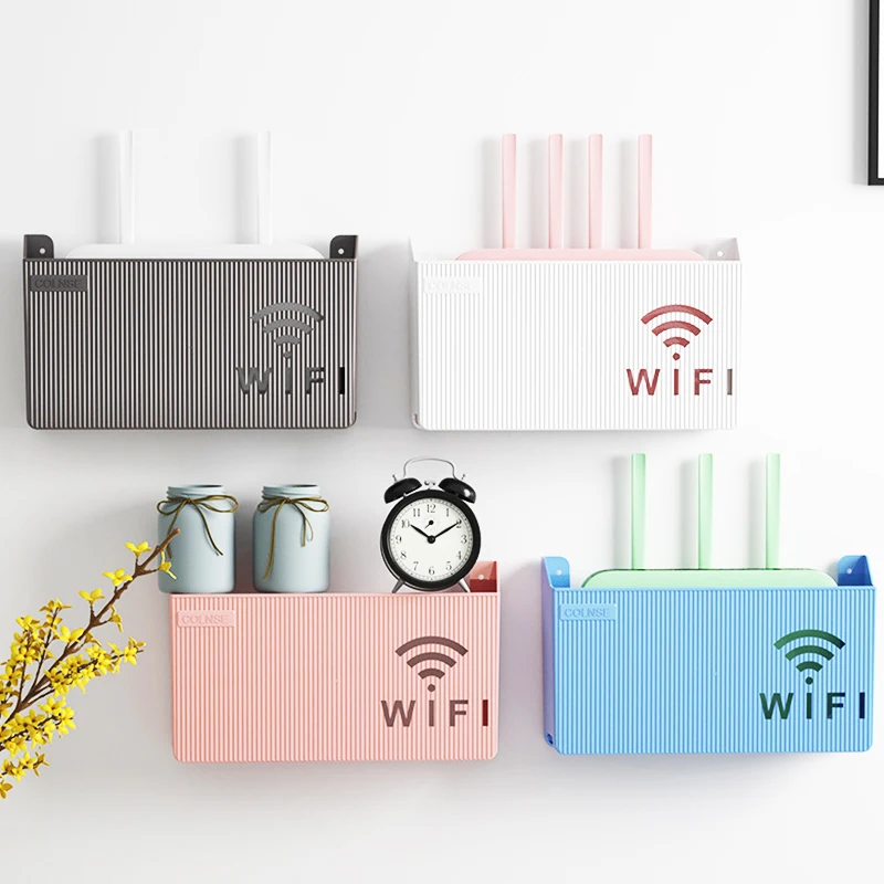 

Wall Mounted Wireless Wifi Router Shelf ABS Plastic Storage Box Rack Cable Power Bracket Organizer Box for Living Room