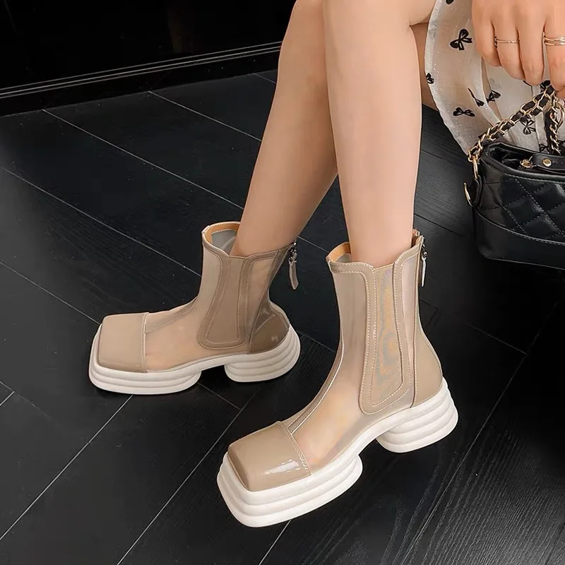 Mesh Breathable High-Heeled Sandals Summer New Fashion Martin Boots Women's Hollow Height Increased Thick-Soled Women's Boots
