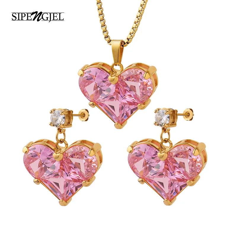 

Женские серьги-подвески в виде сердца SIPENGJEL, серьги с розовым цирконием, корейские ювелирные изделия, роскошный подарок для девочки