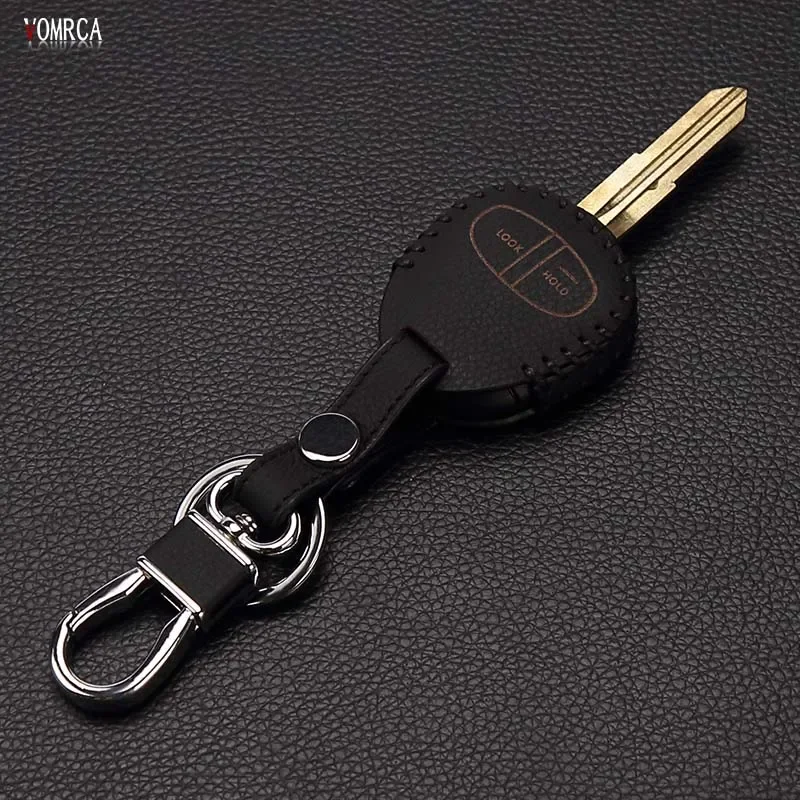 Модный мужской кожаный брелок для ключей Mitsubishi Colt Lancer Outlander Grandis Pajero Sport, чехол для ключей с дистанционным управлением, 2 кнопки