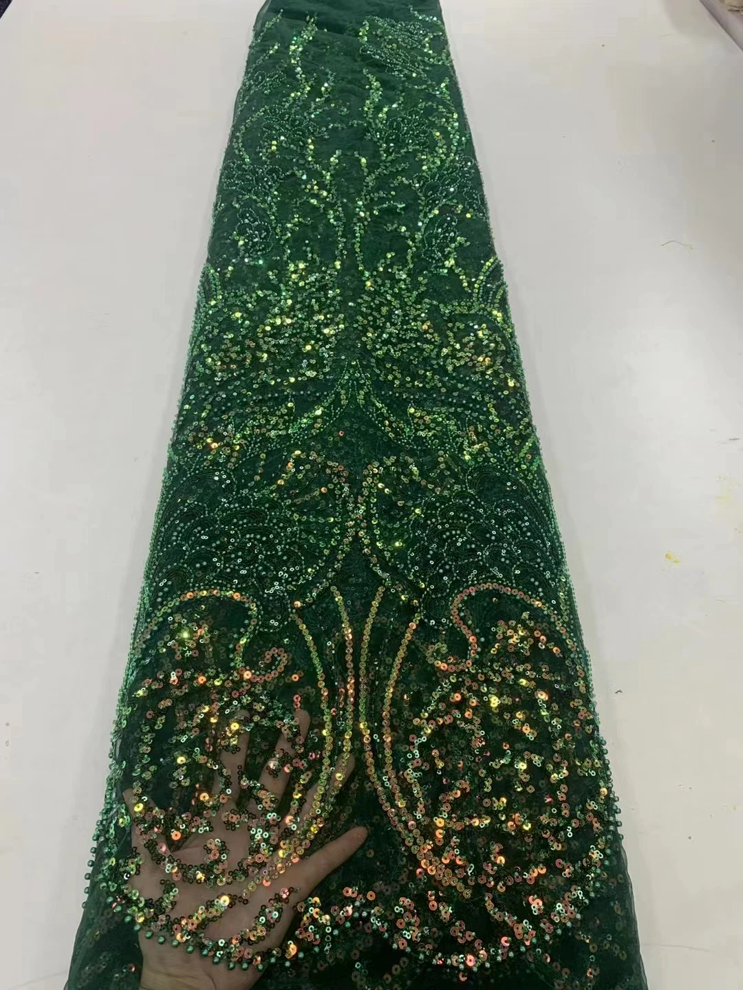 

Sequins Tulle Lace Green African Sequence Lace Fabric with Beads High Quality Nigerian French Mesh Net Lace FabricZX50