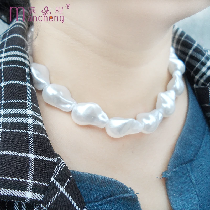 

Bride Sweet Irregular Clavicle short Ovel pearl bead Chokers Necklaces Crude Hyperbole Collier Womem Wedding Collares Para Mujer
