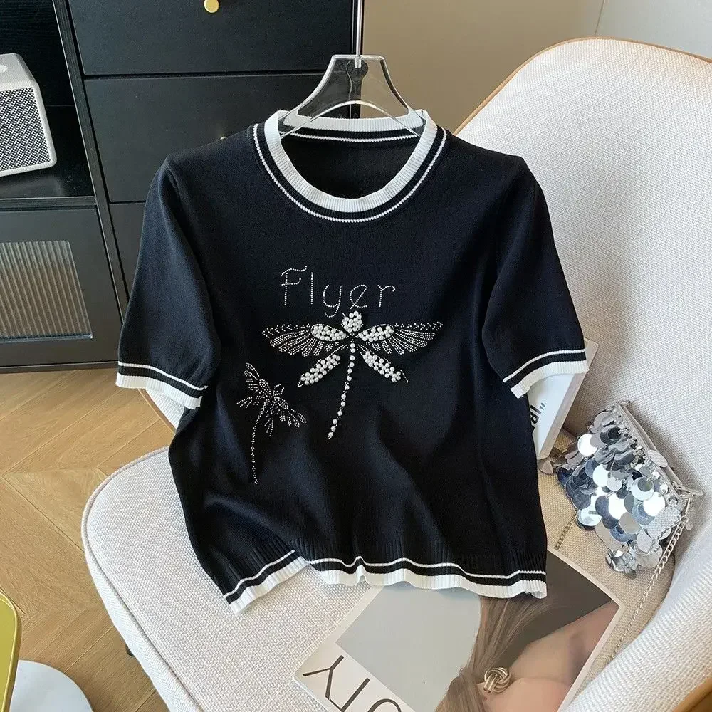 2024 женский вязаный свитер премиум-класса контрастного цвета с круглым вырезом