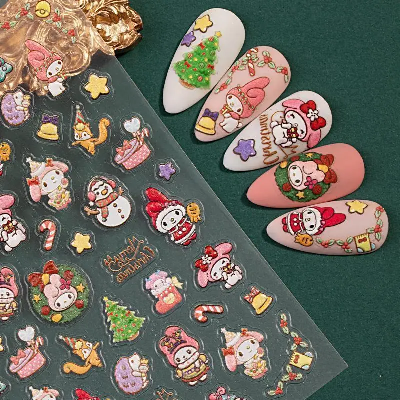 Kawaii 5D Sanrio рождественские наклейки для ногтей мультфильм Hello Kitty Kuromi My Melody Cinnamoroll