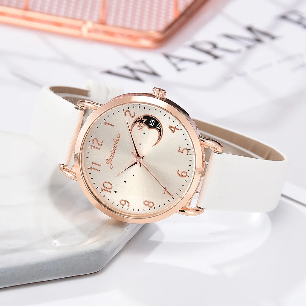 

Luxury Women's Personality Quartz Watch Women Fashion White Watch Quartz Leather Ladies Wristwatches Simple Number Dial Woman