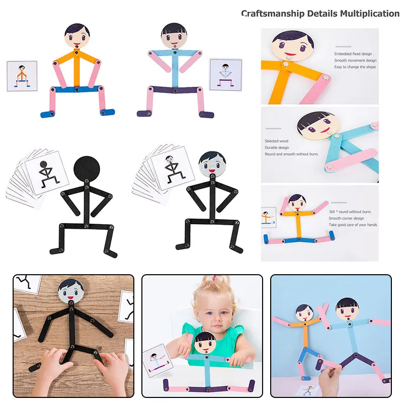

Children Montessori Wooden Man Early Learning Training Toddlers 24 Cognitive Cards Motor Skills Educational Develop Intellectual