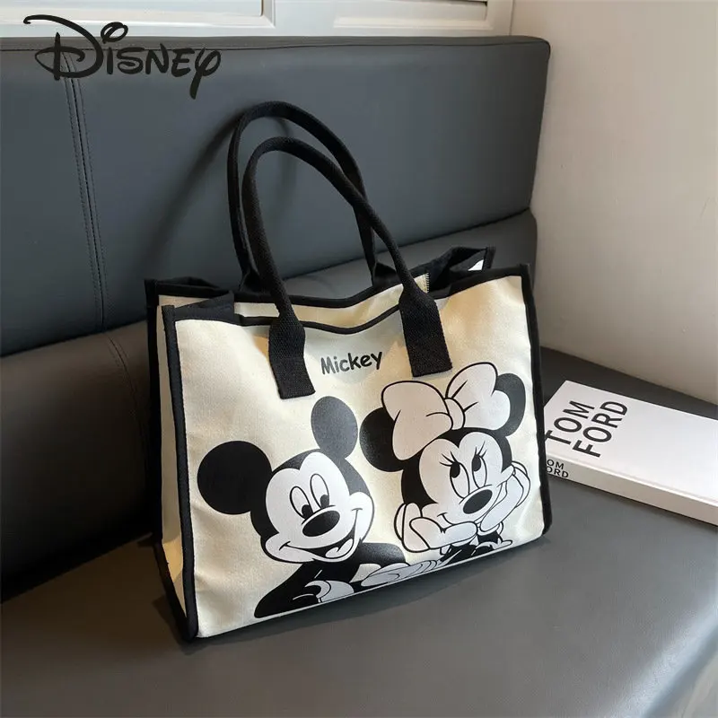 Disney New Women's Bag Fashion High Quality Canvas Women's Handbag Cartoon Casual Versatile Large Capacity Girls' Shoulder Bag