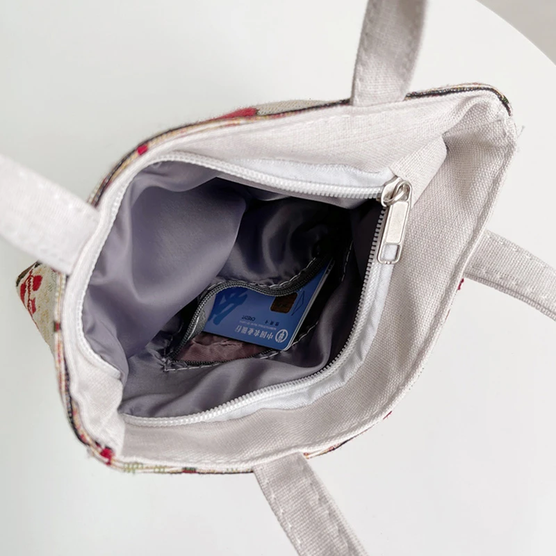 Women's Embroidered Handbag Animal Print Canvas Bag Vintage Top-Handle Bags Female Fashion Casual Tote Bag Purse Bolsas De Mujer