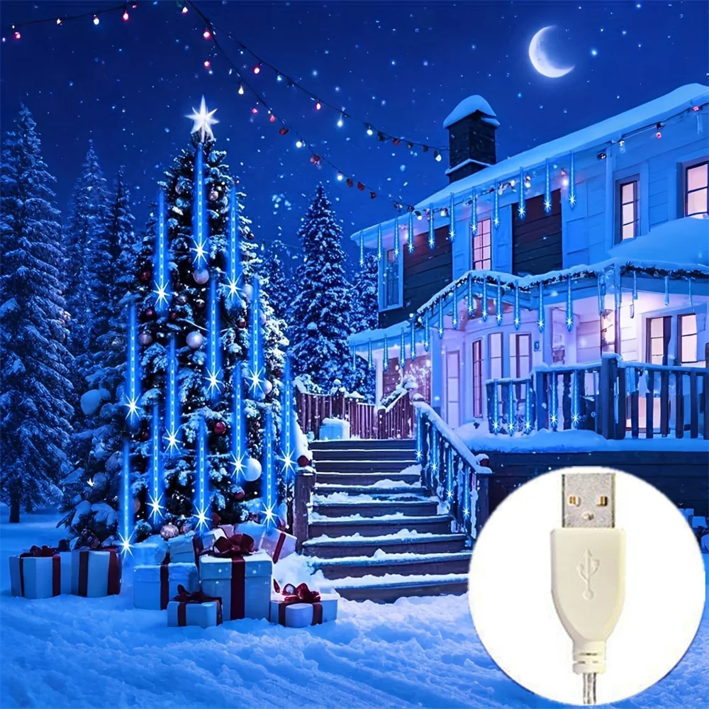

Уличный Садовый Светильник LED, Декоративный Рождественский Фонарь, USB-гирлянда «Метеоритный Дождь», 30/50 См, 8 Трубок
