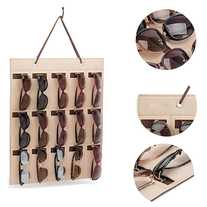 

15 Slots Felt Eyeglasses Stand Holder Glasses Organizer Storage Wall Hanging Bag Sunglasses Eyeglass Container