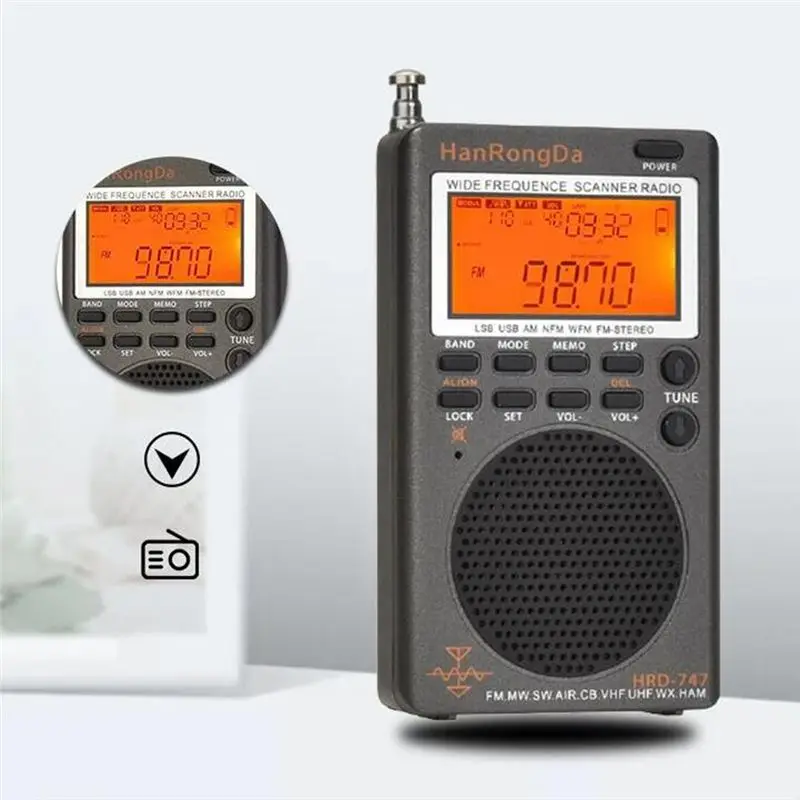 Фото Портативная многодиапазонная радиостанция Hanrongda HRD-747 FM/MW/SW/SSB/LSB/AIR/CB/VHF/UHF/UBD/WX, миниатюрный стереоприемник полного диапазона частот №5