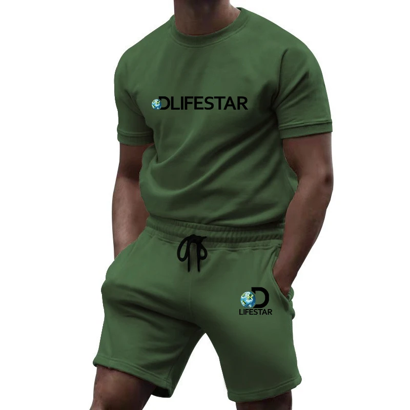 New Men's Sportswear 2023 Summer Short-Sleeved T-Shirt+Shorts Business Casual 2Piece Set Breathable Quick-Drying Fitness Clothes