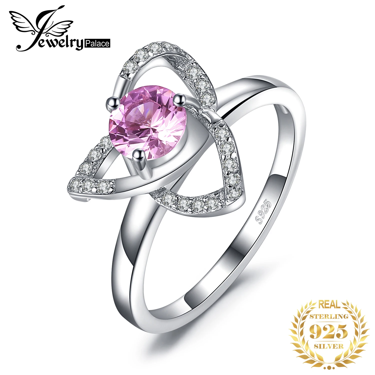 

JewelryPalace Flower Knot Round Created Pink Sapphire 925 Sterling Silver Ring for Women Fashion Statement Gemstone Jewelry