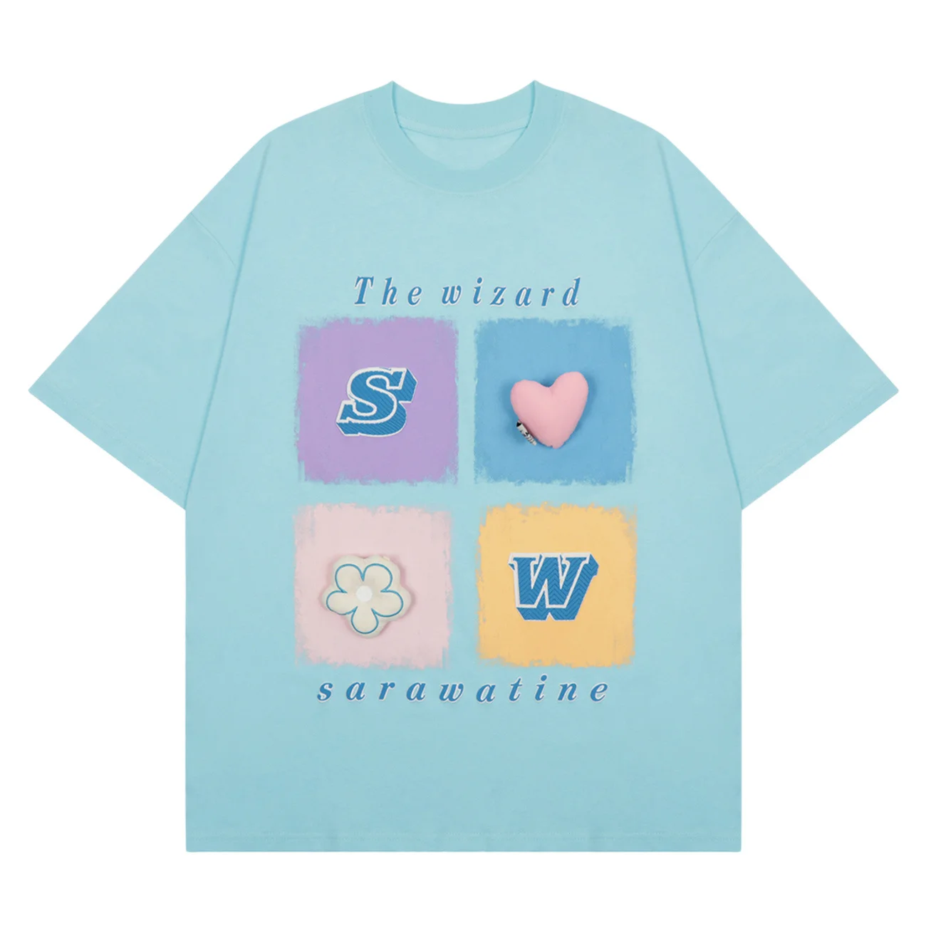 

Модная футболка из чистого эластичного хлопка с трехмерными цветами, разноцветные Топы с коротким рукавом, летняя популярная футболка для ...