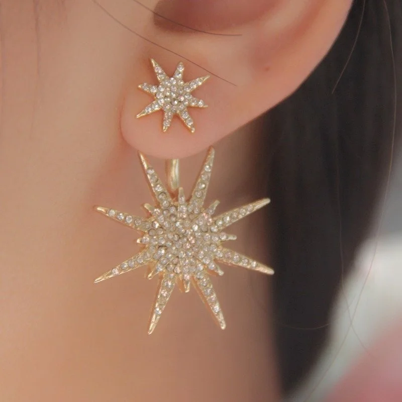 

Sparkling Hexagram Snowflake White Zircon Crystal Yellow Color Stud Earrings for Women Charms Bride Jewelry Christmas Gifts