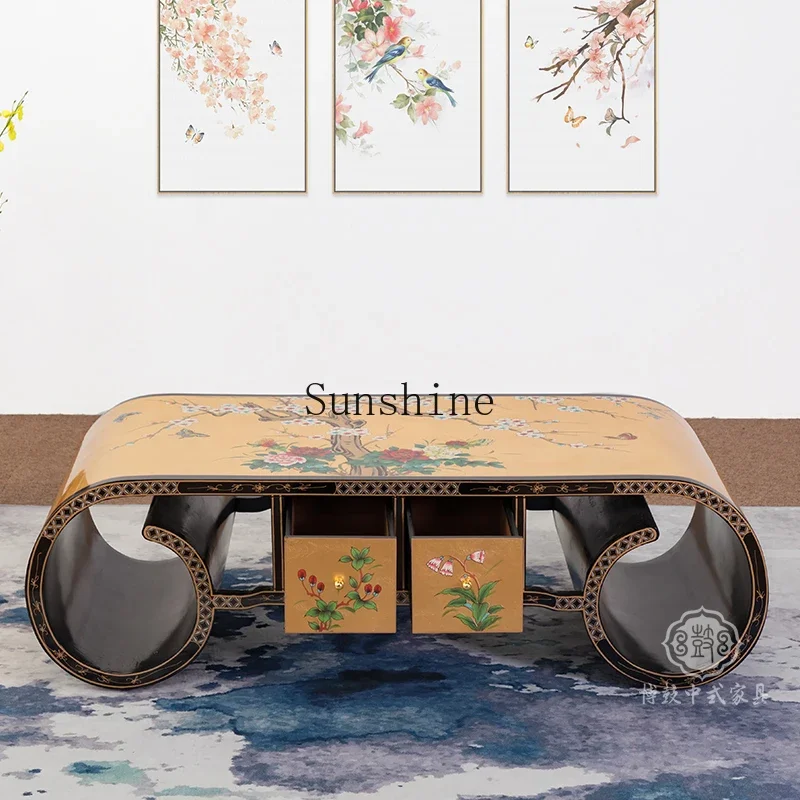 Новый китайский роскошный антикварный объемный стол из цельного дерева простой