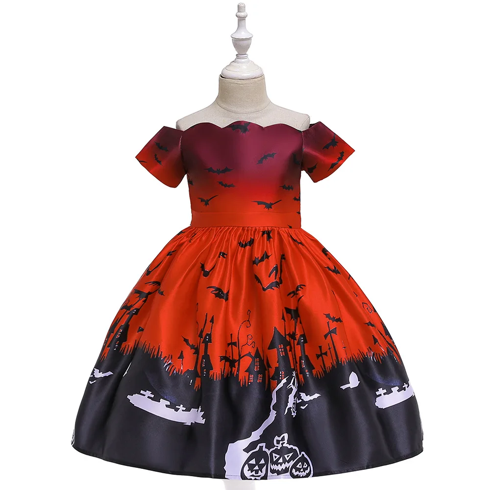 New European And American Halloween Christmas Girls Dress Forged Cloth Printed Children One Piece Robe Fille YT001