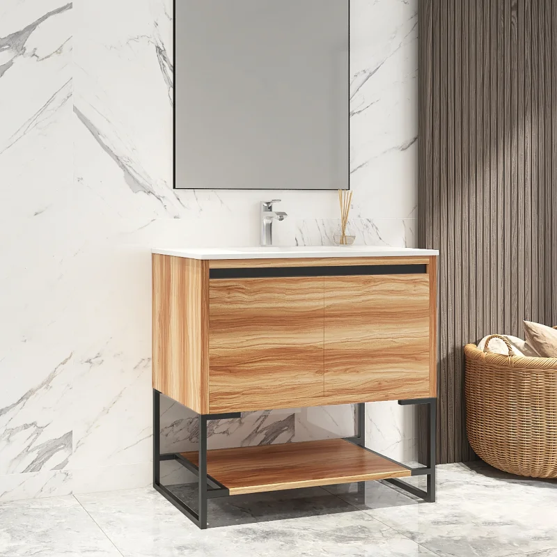 

36 Inches Wood Freestanding Bathroom Vanity Combo with Integrated Ceramic Sink and 2 Soft Close Doors Maple