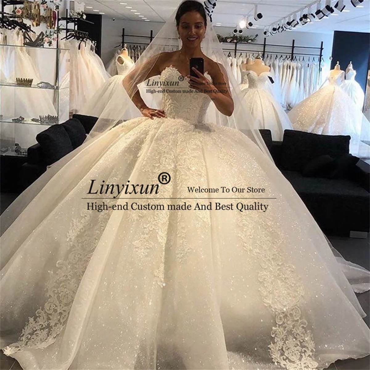

Elegant Sweetheart Lace Wedding Dress Appliques Beaded Off The Shoulder Bridal Gown Sparkly Princess Ball Gown Vestido De Noiva