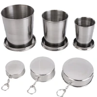 3 sizes foldable stainless steel mug portable outdoor travel camping retractable water mug with keychain