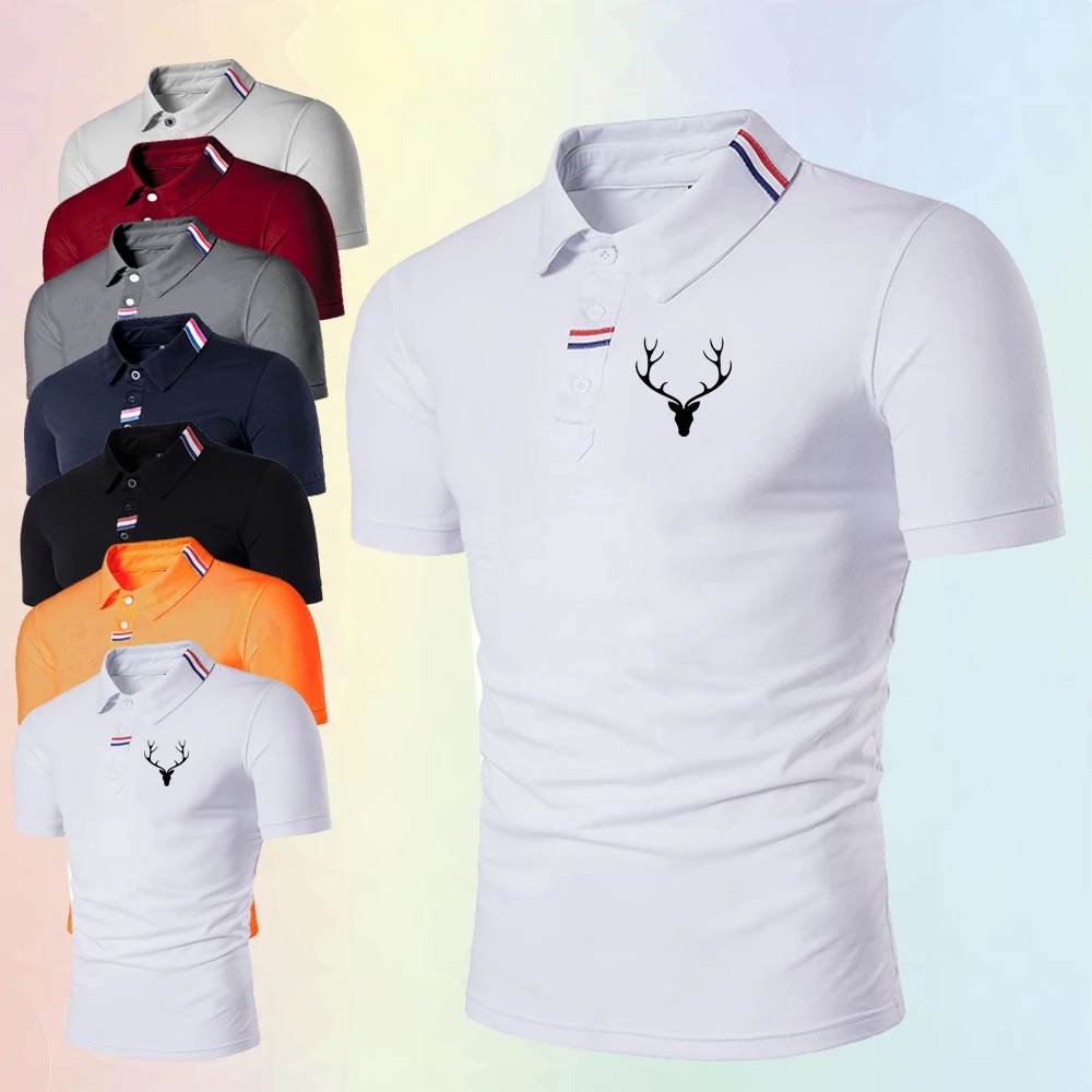

Men's Antler Printed Polo Shirt Short Sleeve T-Shirt Summer Street Casual Top