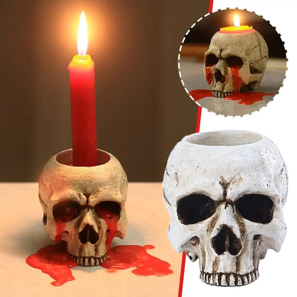 Skull Bone Candlestick Atmosphere Skull Candle Base Heat Resistant Desktop Ornaments Decor