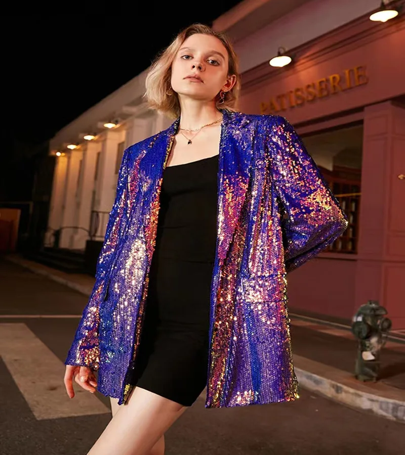 European and American Cool Colorful Heavy Embroidery Sequins Suit Coat 2023 Spring New Suit Collar Ins One Button Blazer Jacket