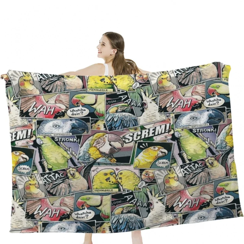 

Parrots Comic Style Throw Blankets Soft Velvet Blanket Travel Bedding Blanket