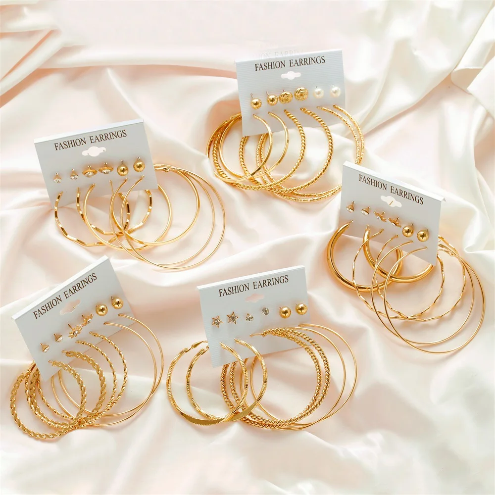 

6 Pairs Women Earrings Set Exaggerated Big Circle Earrings for Women Simple Hoop Earring 2020 Drop Earings Fashion Jewelry