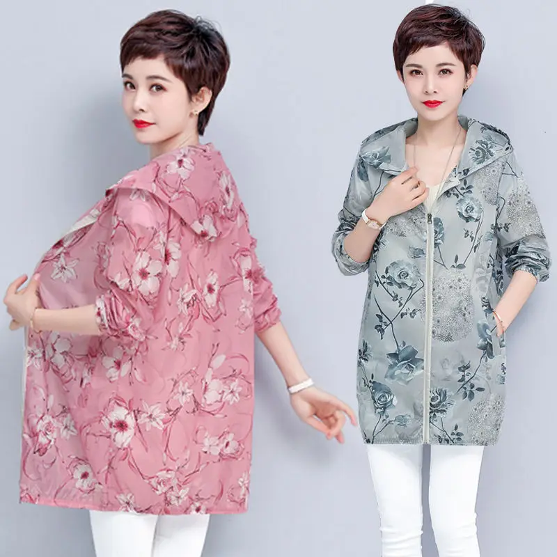 

Summer Middle-aged Women Sun Protection Clothing Short Jacket Loose Sun Protection Shirt Female Coat Thin Tops Outerwear E108