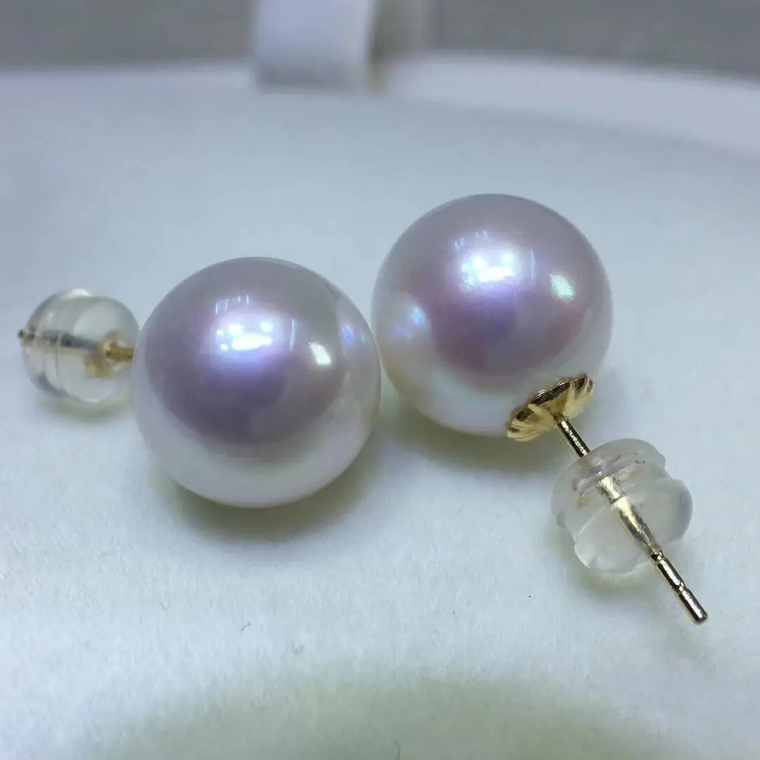 

Classic 10-11mm AAAAA South Sea Perfectly Round White Real Pearl Earrings Studs 18k Solid Yellow Gold Posts Free Shipping