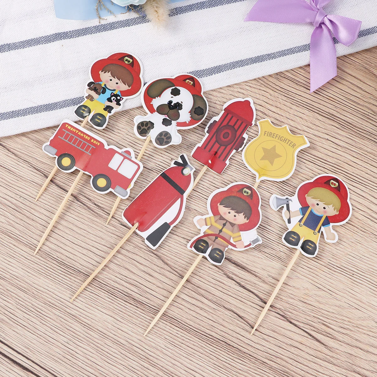 

Cake Picks Party Firefighter Decorating Toppers Decor Truck Fire Cartoon Theme Supplies Cupcake Fruit Fireman Woodland Baby