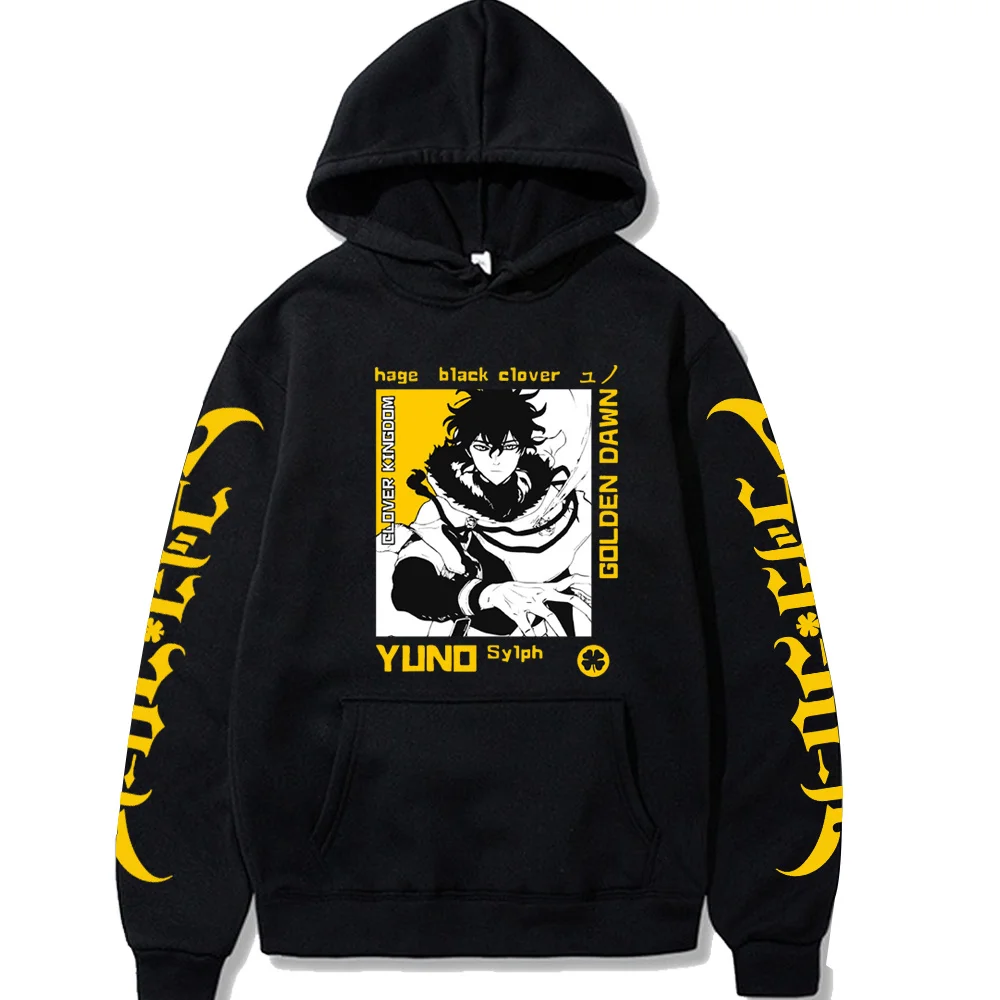 

Black Clover Anime Hoodie Solid Pullovers Solid Sweatshirts Casual Men Women Hooded Loose Pockets Sweater Top