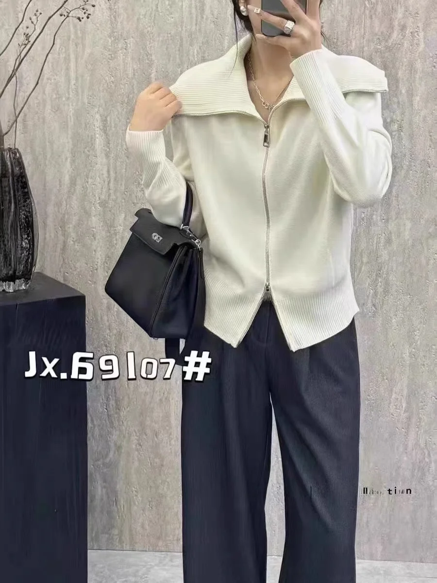 Новинка 2024 флисовый вязаный кардиган с двойной молнией и длинными рукавами