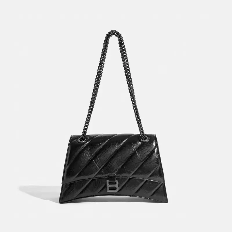 

Wrinkle Design Women's Messenger Tote Bags Cowhide Split Leather Crossbody Bags Retro Shoulder Chain Solid Color Underarm Bag