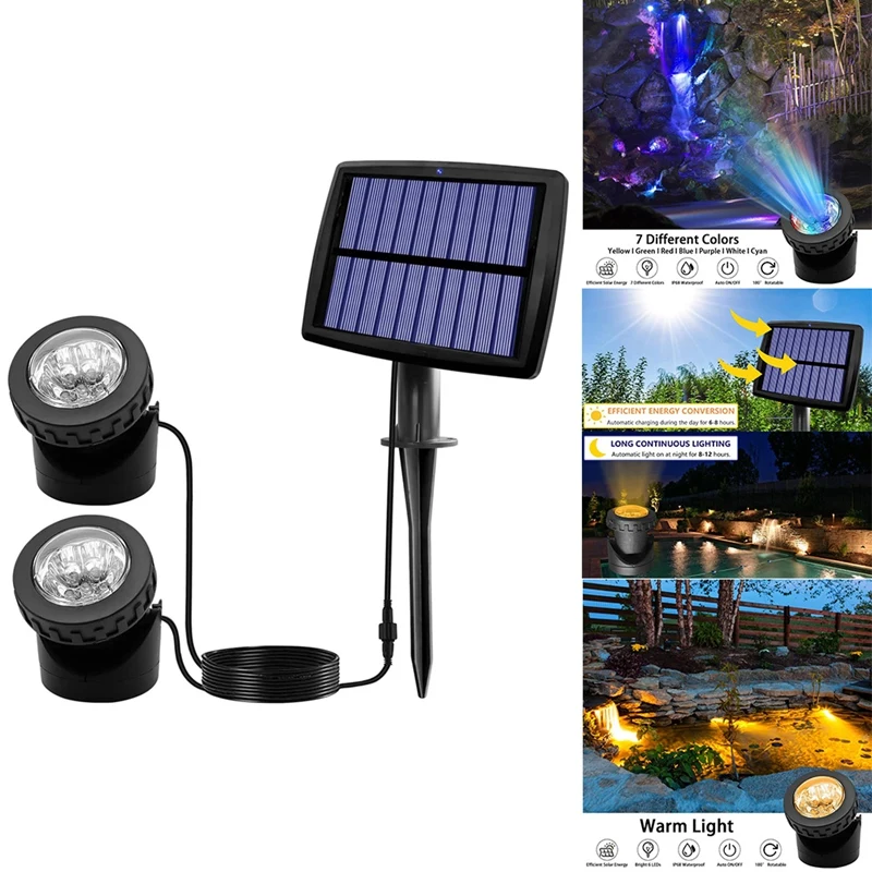 Solar Pond Spotlights LED Underwater Lights With Dual Head Waterproof Submarine Landscape Spotlight Lighting