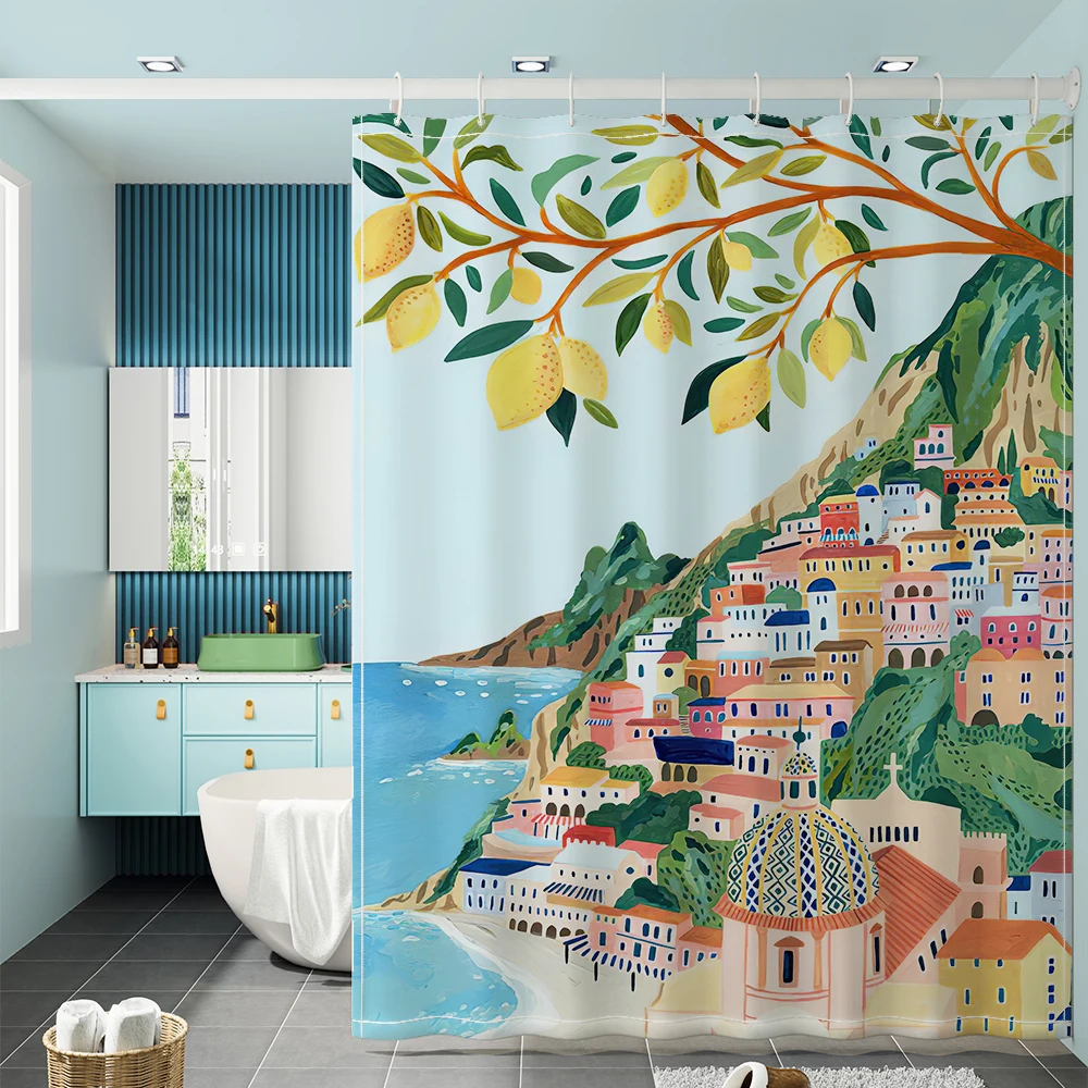 

Morandi Shower Curtain with Hooks Nordic Style Moldproof Bathroom Curtains Waterproof Fabric Curtains