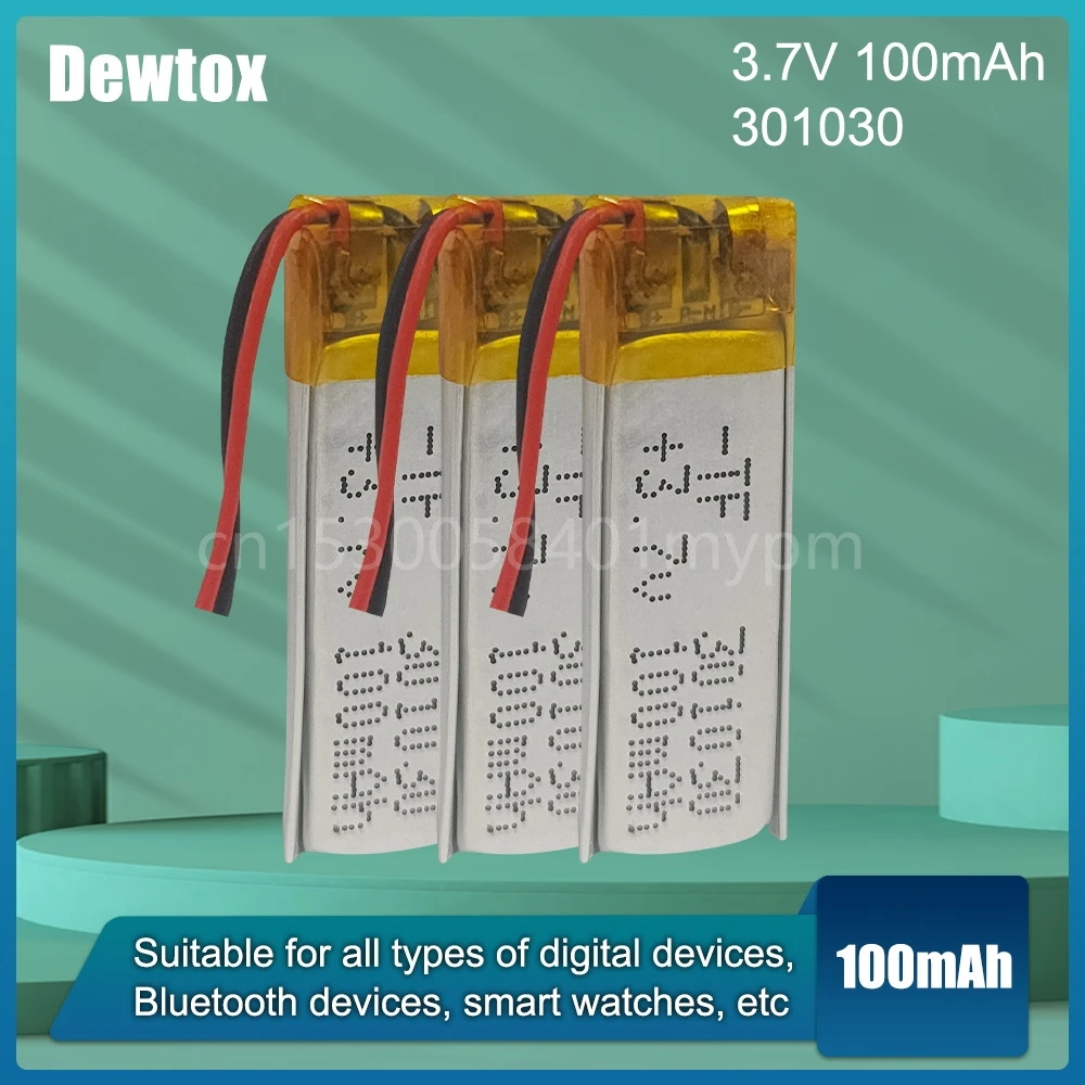 

301030 3.7V 100mAh Lithium Polymer Li-Po Li-ion Rechargeable Battery for Bluetooth Headset Smart Bracelet Lamp Flashlight Walkie