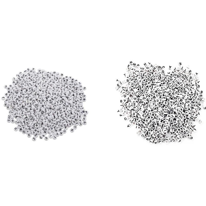 

1000 Pieces Of White + Black Letter Beads, Jewelry Making DIY Necklace Bracelet