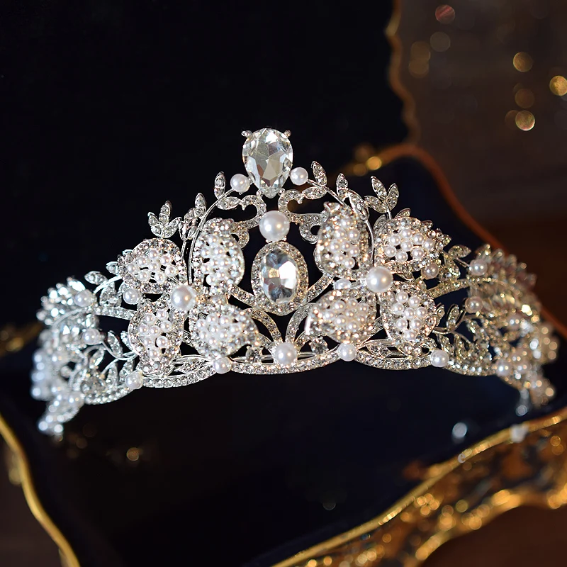 

CC Princess Crowns Women Hair Accessories Wedding Hairwear Bridal Headpiece Engagement Jewelry Imitation Pearl Tiaras Gift FO024