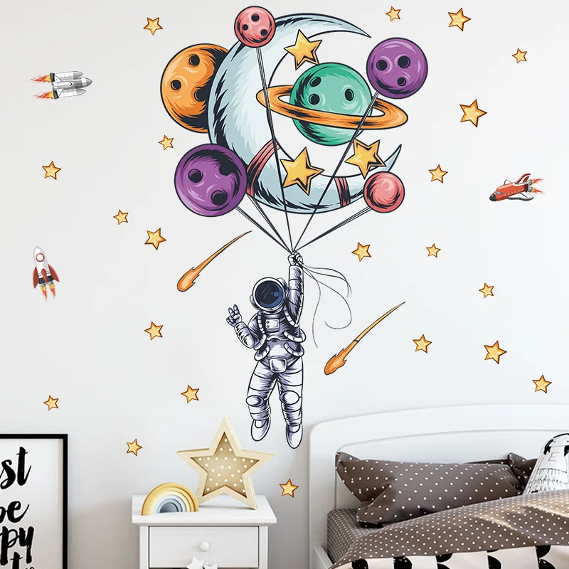 

DIY Self-adhesive Space Astronaut Wall Sticker Removable Creative Planet Moon Rocket Stars Children Room Decor Art Decals